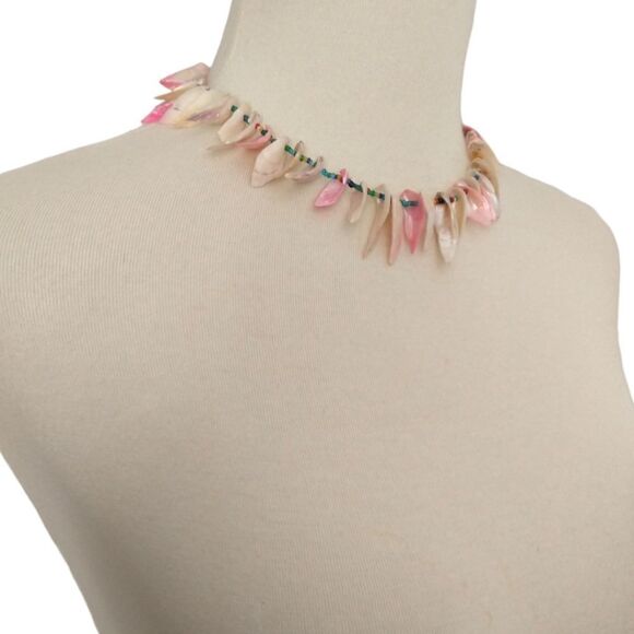 Vtg 80s Pastel Shell Necklace Chunky Mother Of Pearl Seashell Beach Coastal. - Picture 4 of 16